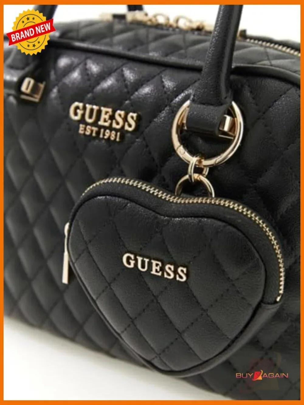Quilted Satchel with Crossbody Strap, Gold Hardware, Zip Closure, 3 CC Slots
